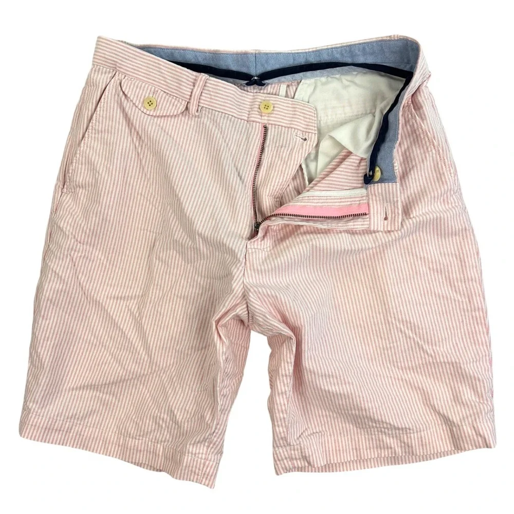 Polo Golf Ralph Lauren Shorts‎ Men's 33 Pink White Cotton Striped Chino 9